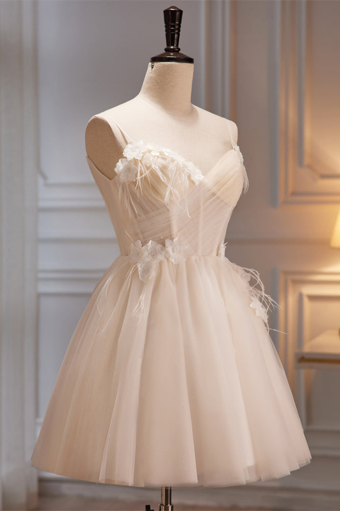 Blush Pink Pleated Surplice Straps 3D Appliques Homecoming Dress