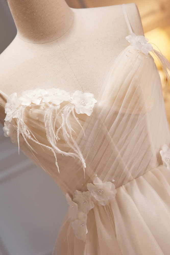 Blush Pink Pleated Surplice Straps 3D Appliques Homecoming Dress