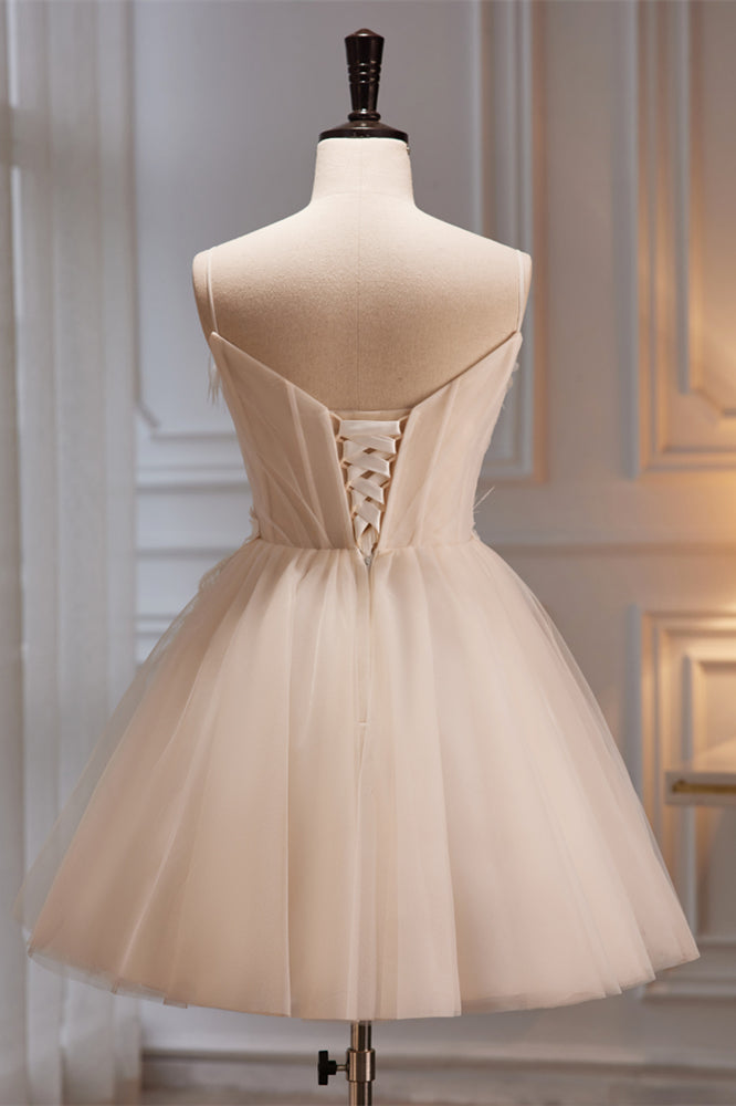 Blush Pink Pleated Surplice Straps 3D Appliques Homecoming Dress