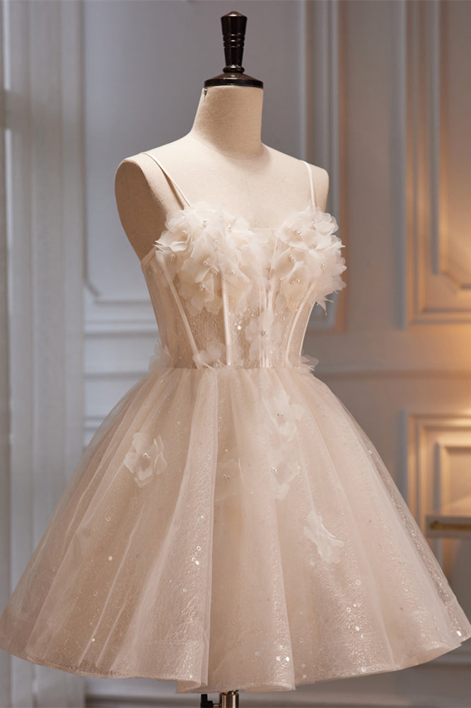 Blush Pink Straps Beaded 3D Appliques Homecoming Dress