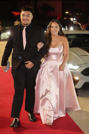 Satin A-Line Bateau Strapless Empire Long Party Prom Dress