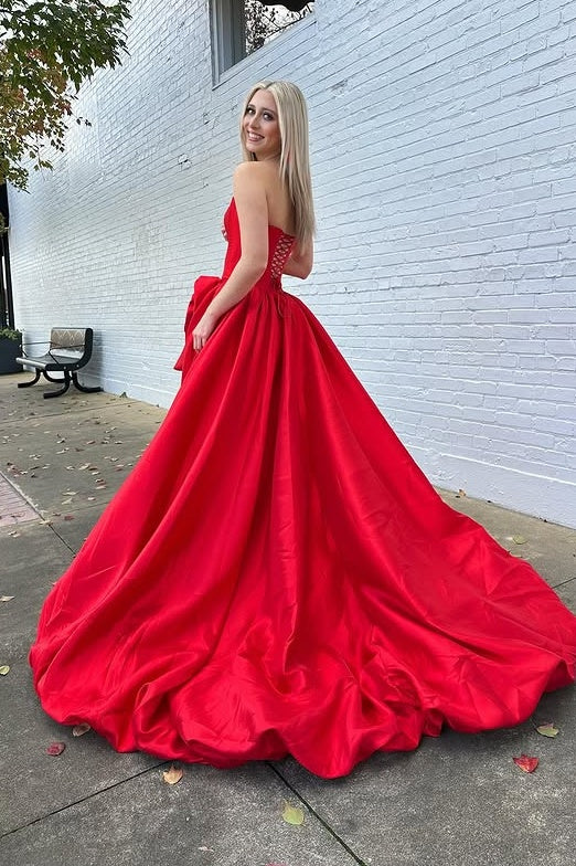 Satin A-Line Bateau Strapless Empire Party Prom Dress With Floral