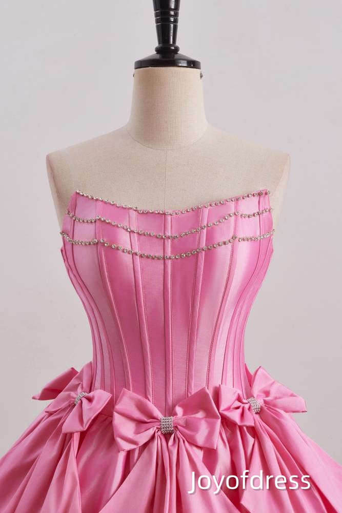 Satin A-Line Empire Beaded Strapless Homecoming Dress With Bow