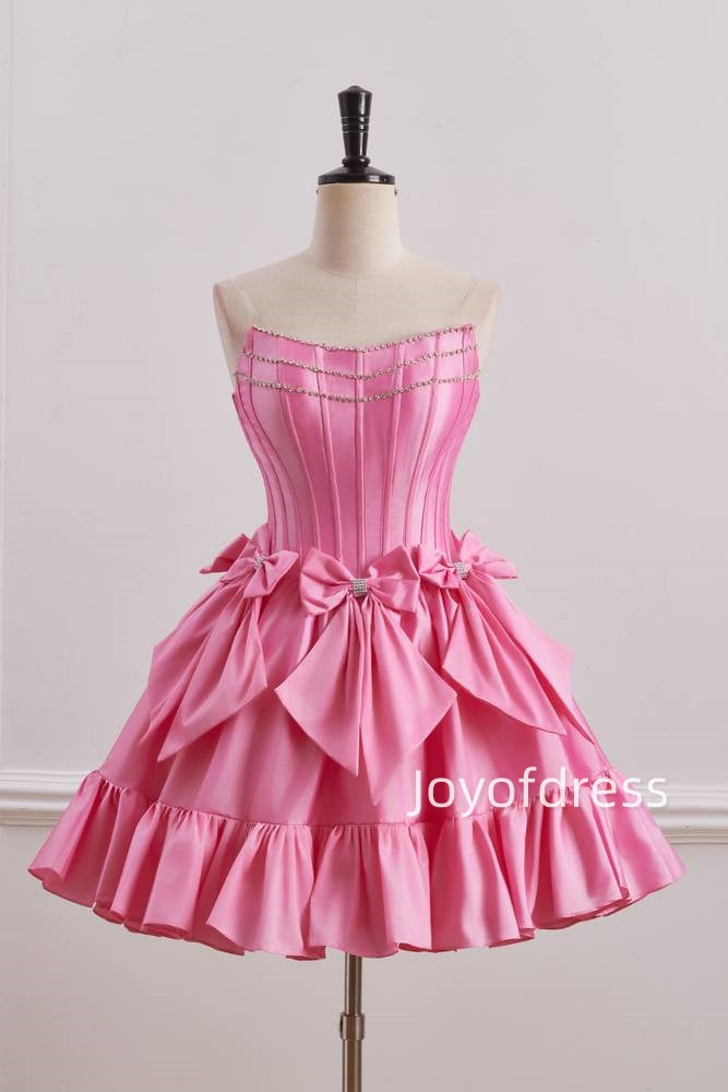 Satin A-Line Empire Beaded Strapless Homecoming Dress With Bow