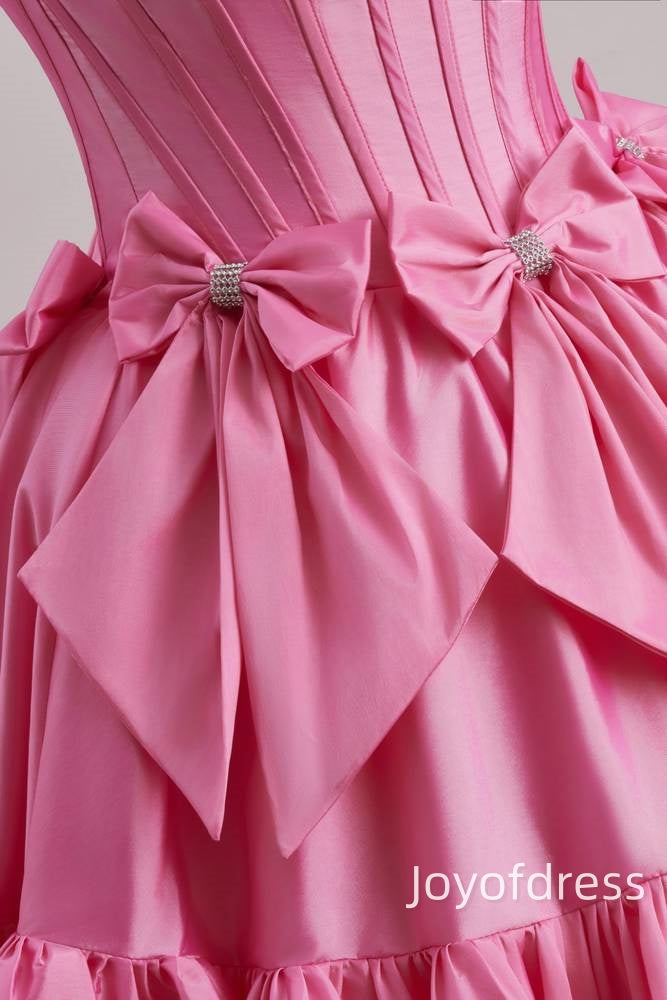 Satin A-Line Empire Beaded Strapless Homecoming Dress With Bow
