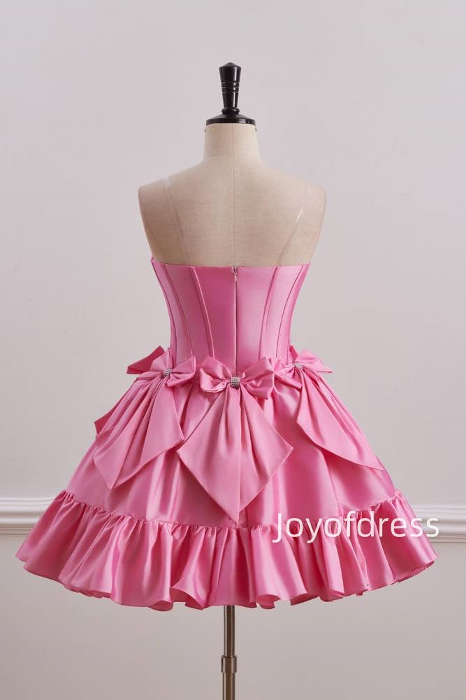 Satin A-Line Empire Beaded Strapless Homecoming Dress With Bow
