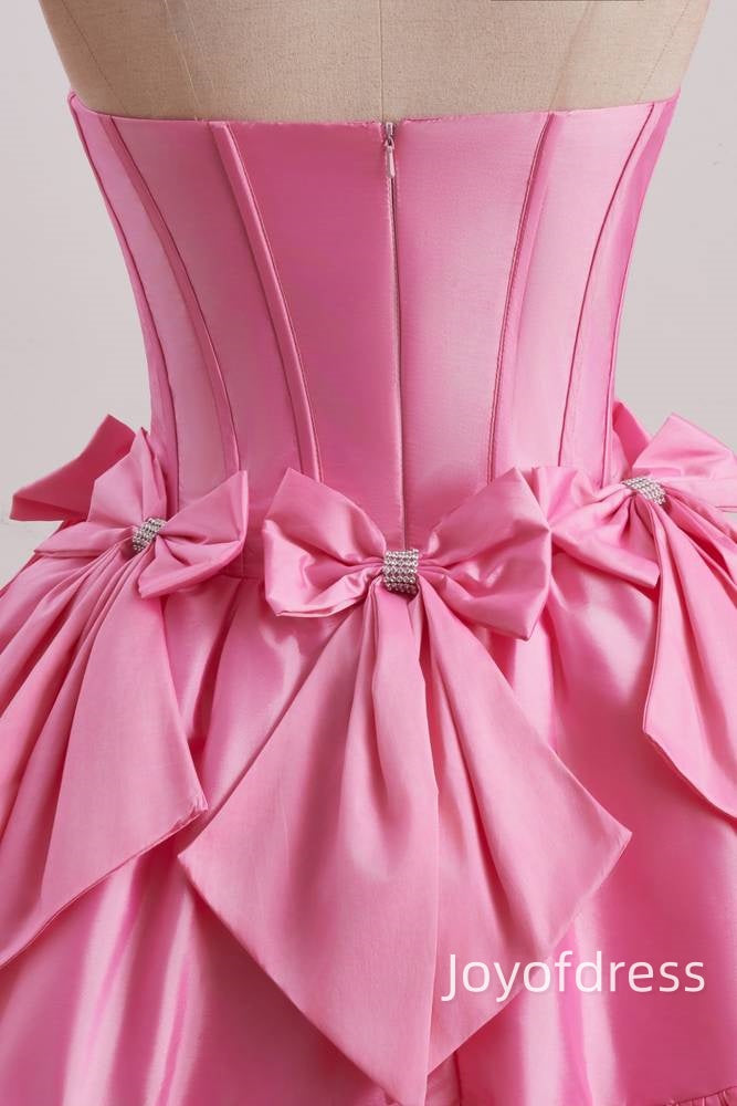 Satin A-Line Empire Beaded Strapless Homecoming Dress With Bow