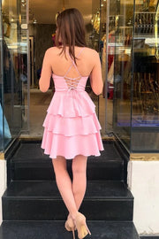 Satin A-Line Empire Sleeveless Tiered Homecoming Dress