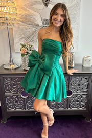 Satin A-Line Empire Strapless Short Party Homecoming Dress With Bow