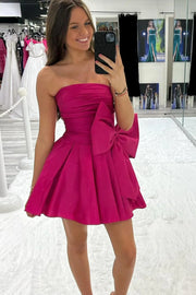 Satin A-Line Empire Strapless Short Party Homecoming Dress With Bow