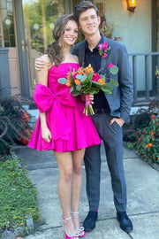 Satin A-Line Empire Strapless Short Party Homecoming Dress With Bow