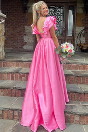 Satin A-Line Empire With Pockets Casual V-Neck Prom Dress