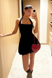 Satin A-Line Halter Empire Pleated Mini Party Homecoming Dress