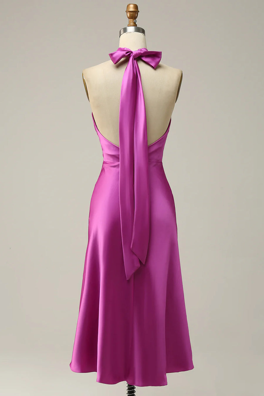 Satin A-Line High Neck Sleeveless Open Back Short Bridesmaid Dress