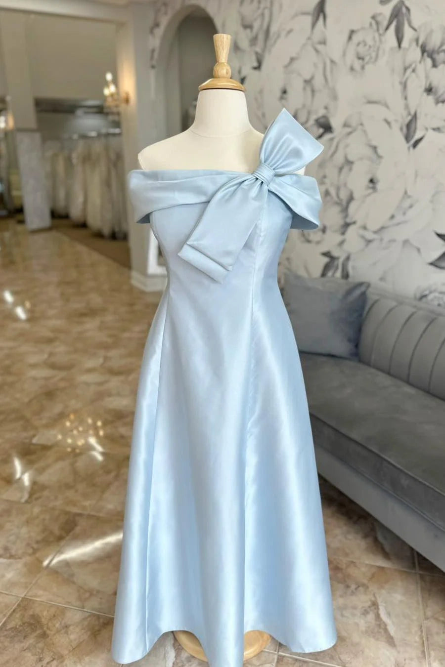 Satin A-Line Off-Shoulder Empire Short Bridesmaid Dress