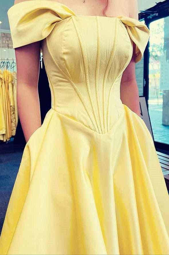 Satin A-Line Off-Shoulder Sleeveless Formal Party Prom Dress