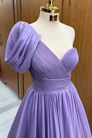 Satin A-Line One Shoulder Empire Long Party Prom Dress