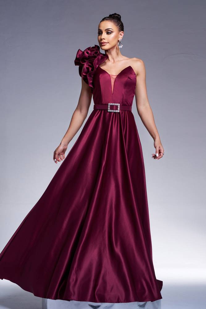 Satin A-Line One Shoulder Long Party Evening Dress