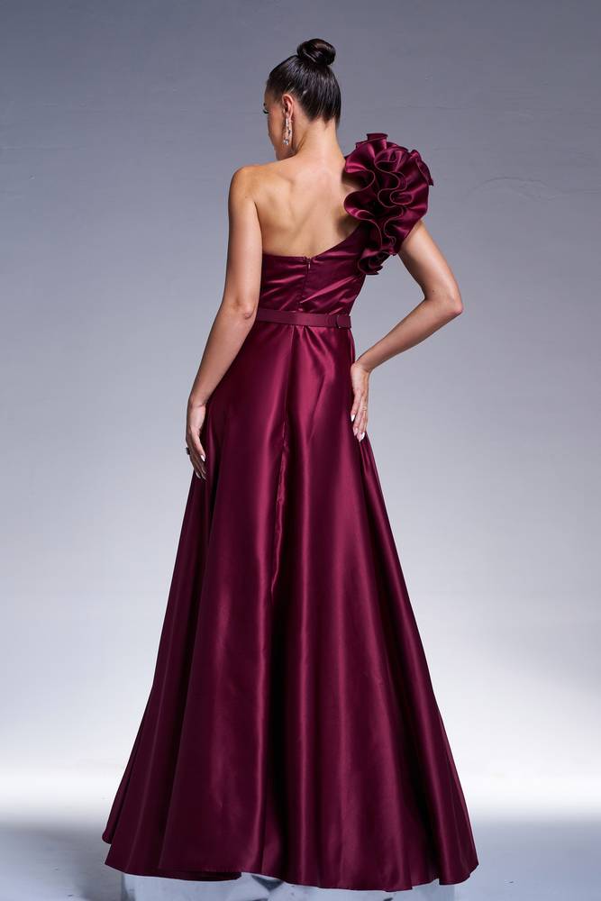 Satin A-Line One Shoulder Long Party Evening Dress