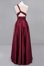 Satin A-Line One Shoulder Sleeves Empire Bridesmaid Dress