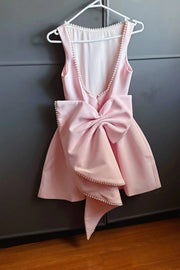 Satin A-Line Pearl Scoop Backless Short Party Homecoming Dress