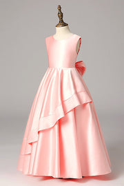 Satin A-Line Round Sleeveless Ruffled Flower Girl Dress