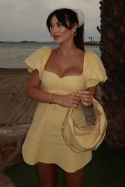 Satin A-Line Short Sleeves Open Back Mini Homecoming Dress