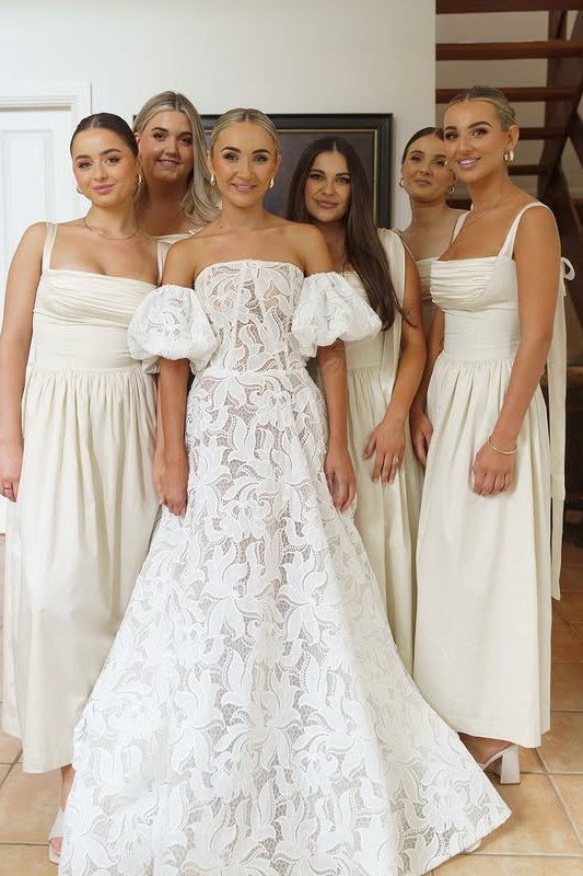 Satin A-Line Square Sleeveless Empire Bridesmaid Dress