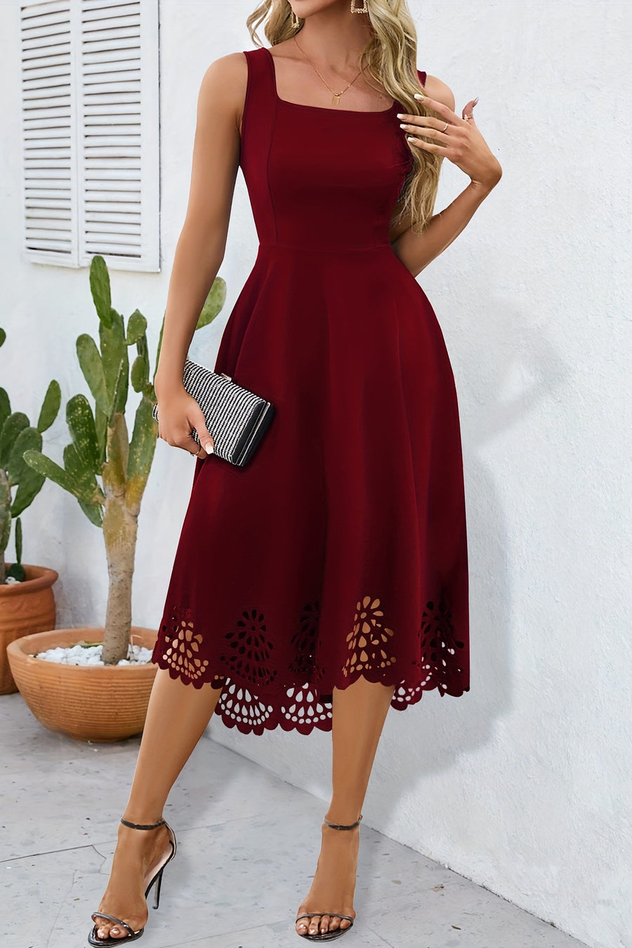 Satin A-Line Square Sleeveless High Low Party Evening Dress