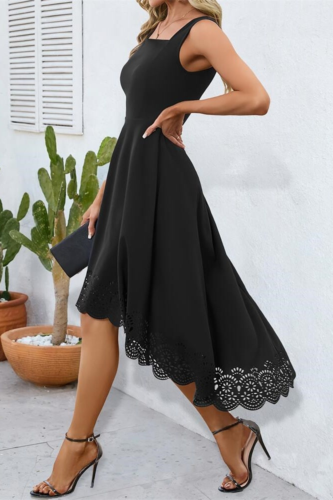 Satin A-Line Square Sleeveless High Low Party Evening Dress