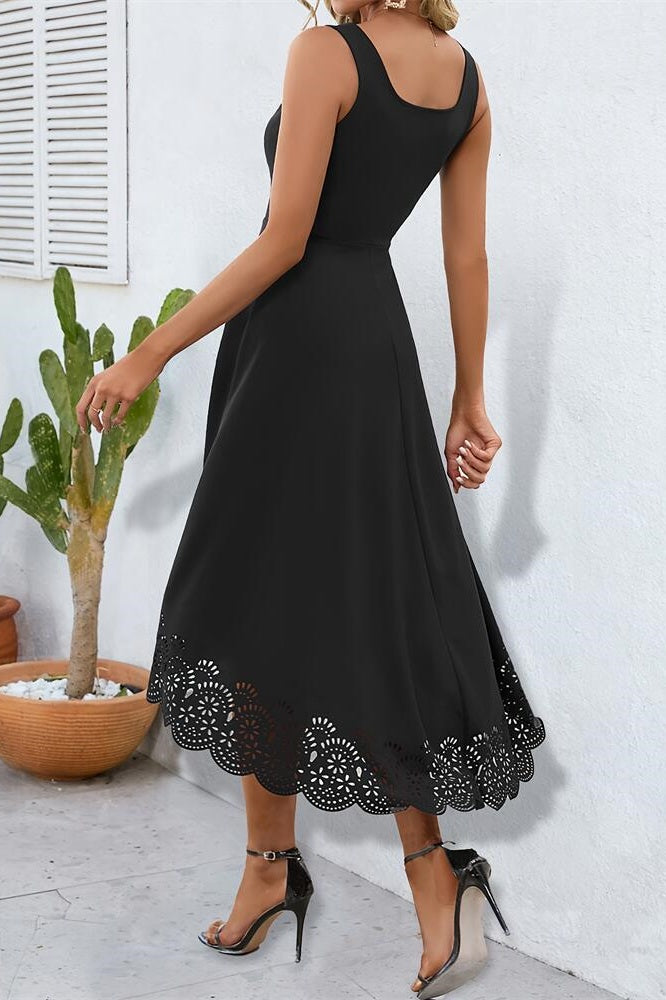 Satin A-Line Square Sleeveless High Low Party Evening Dress