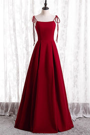 Satin A-Line Square Spaghetti Straps Red Bridesmaid Dress