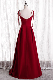 Satin A-Line Square Spaghetti Straps Red Bridesmaid Dress