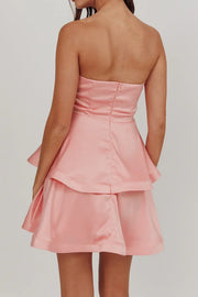 Satin A-Line Strapless Tiered Empire Homecoming Graduation Dress