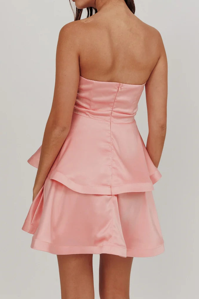 Satin A-Line Strapless Tiered Empire Homecoming Graduation Dress