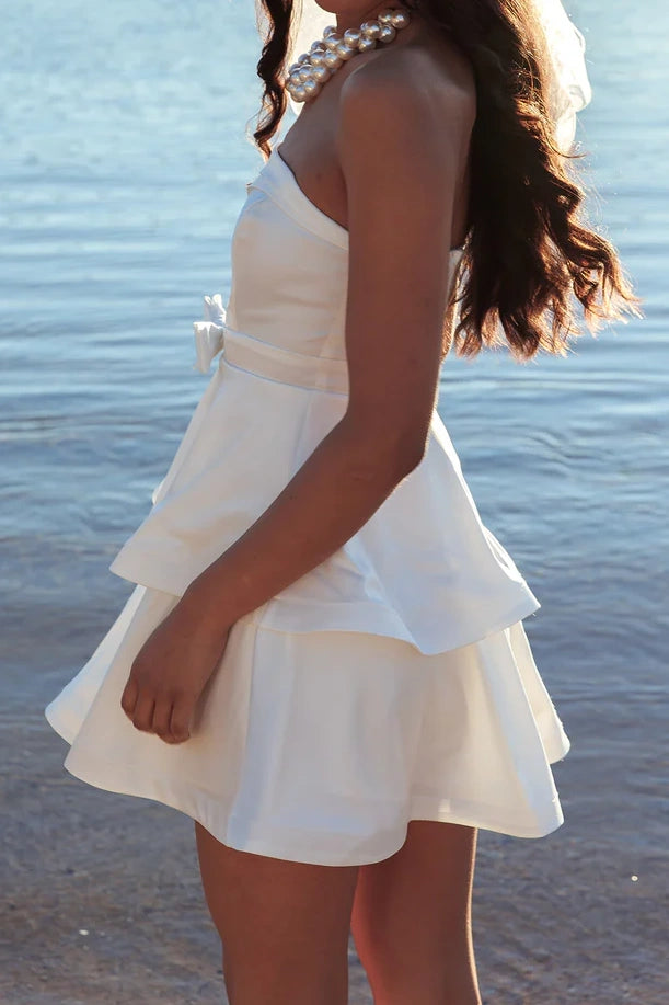 Satin A-Line Strapless Tiered Empire Homecoming Graduation Dress