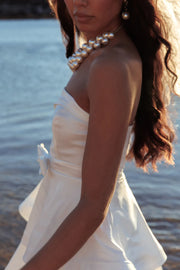 Satin A-Line Strapless Tiered Empire Homecoming Graduation Dress