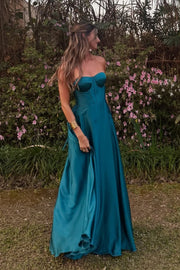 Satin A-Line Sweetheart Sleeveless Long Prom Party Dress