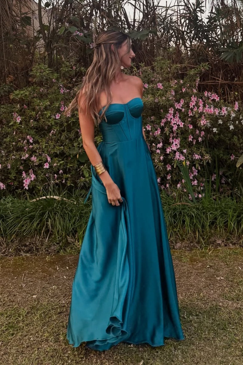 Satin A-Line Sweetheart Sleeveless Long Prom Party Dress