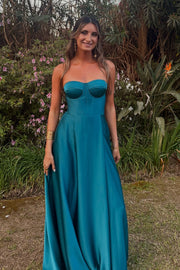 Satin A-Line Sweetheart Sleeveless Long Prom Party Dress