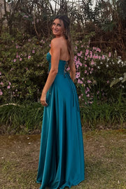 Satin A-Line Sweetheart Sleeveless Long Prom Party Dress