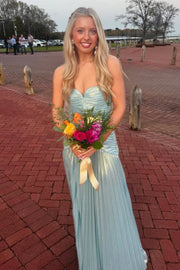 Satin A-Line Sweetheart Sleeveless Pleated Party Prom Dress