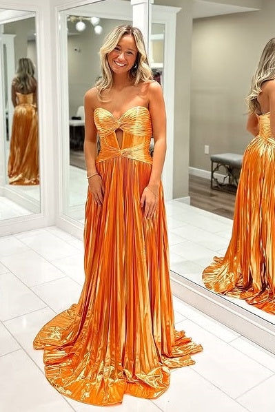 Satin A-Line Sweetheart Strapless Empire Party Prom Dress