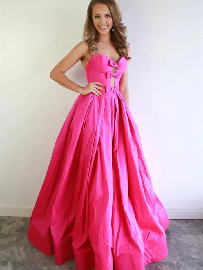 Satin A-Line Sweetheart Strapless Empire Prom Dress