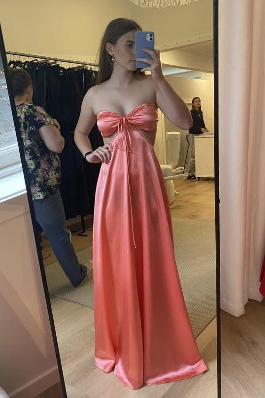 Satin A-Line Sweetheart Strapless Lace Up Party Prom Dress