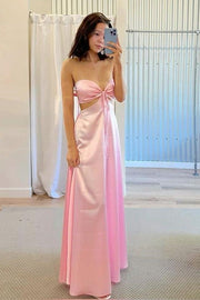 Satin A-Line Sweetheart Strapless Lace Up Party Prom Dress 