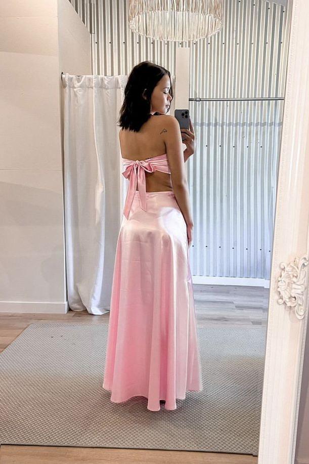 Satin A-Line Sweetheart Strapless Lace Up Party Prom Dress 