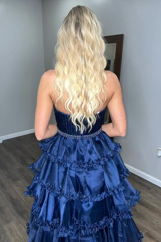 Satin A-Line Sweetheart Strapless Ruffled Party Prom Dress