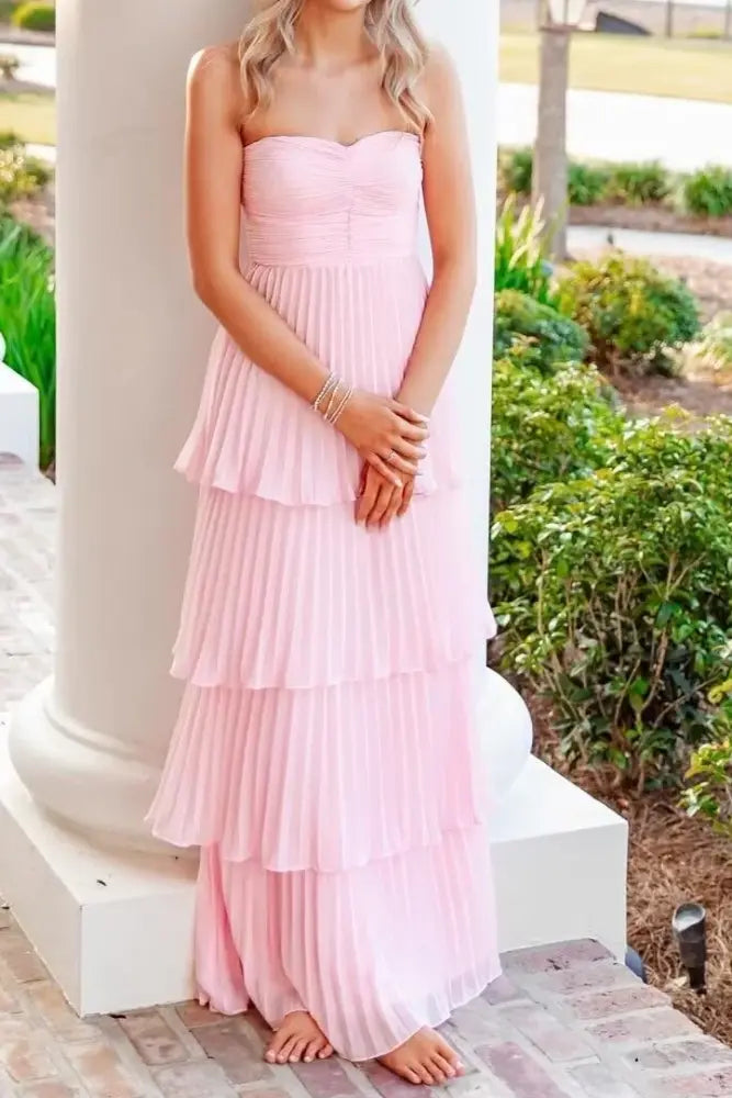 Satin A-Line Sweetheart Strapless Tiered Prom Dress