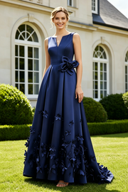 Satin A-Line V-Back Empire 3D Floral Mother Of The Bridge Dress